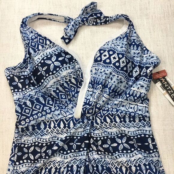 Jantzen One Piece Swimsuit Women 12 Tribal Print Halter Neck Beach Bathing Suit - Picture 2 of 16